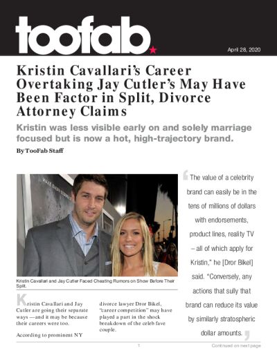 Kristin Cavallari's Career Overtaking Jay Cutler's May Have Been Factor in Split, Divorce Attorney Claims
