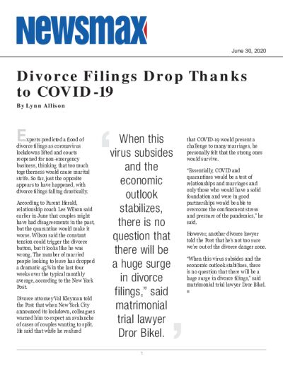 Divorce Filings Drop Thanks to COVID-19