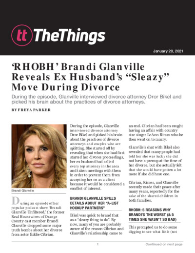 'RHOBH' Brandi Glanville Reveals Ex Husband's "Sleazy" Move During Divorce