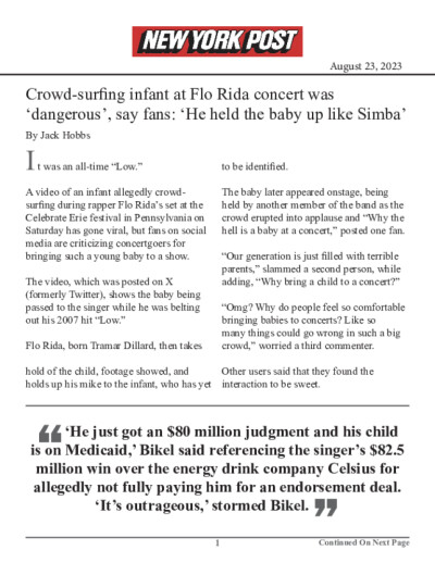 Crowd-surfing infant at Flo Rida concert was ‘dangerous’, say fans: ‘He held the baby up like Simba’