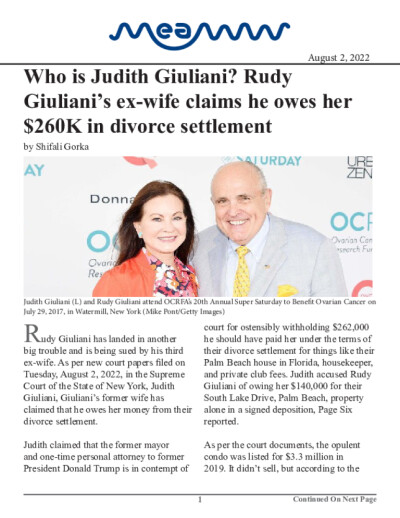 Who is Judith Giuliani? Rudy Giuliani's ex-wife claims he owes her $260K in divorce settlement